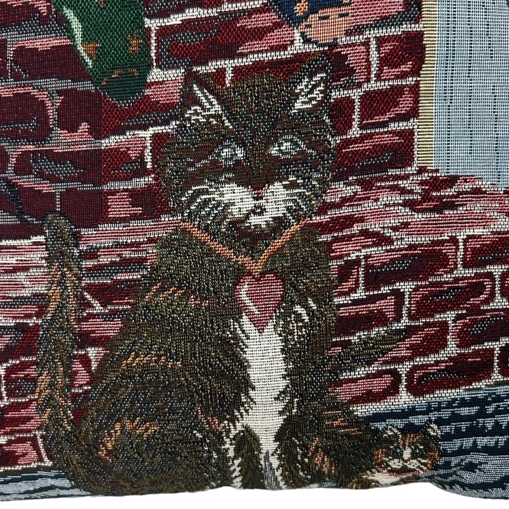 Cat Pillow Christmas Kitty Fireplace Tapestry Throw Grandma CottageCore Cat Lady